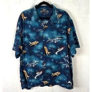 Weekender Casual Vtg Flying Planes Shirt Mens XL Blue Short Sleeve Hawaiian Butt